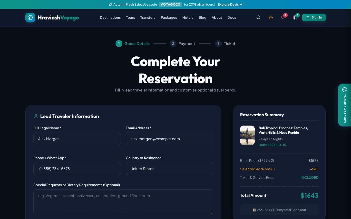3-Step Guest Intake & Add-on Selector