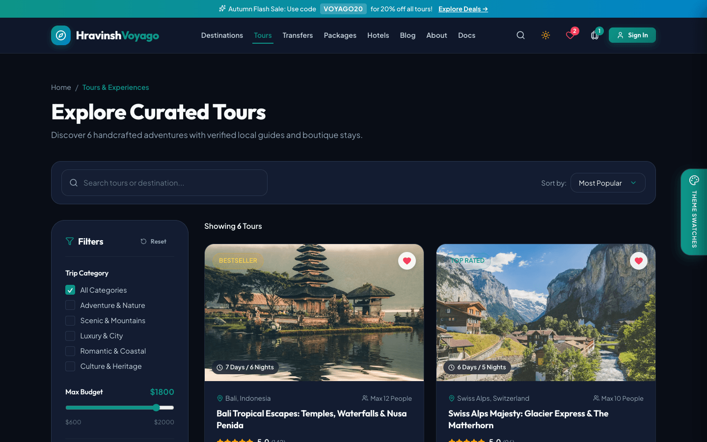 Tour & Activity Listings with Filters